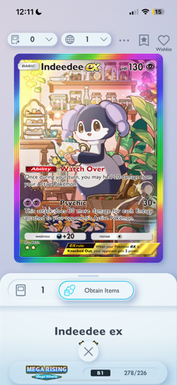indeedee EX rainbow, Full art, Pokemon TCG Pocket, English language - Image 1