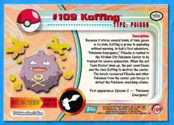 2000 Topps Pokemon TV Animation Edition Koffing #109 Blue Topps Logo NM-MT - Image 2