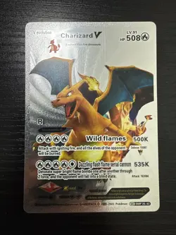 Charizard V 🔥 Pokemon Silver Foil Rare Card Fan Art Hp508 - Image 1