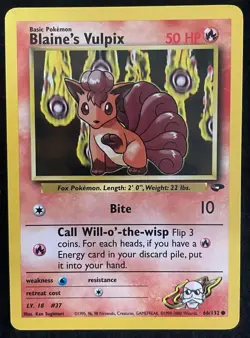 Blaine’s Vulpix 66/132 Gym Challenge Pokemon Card MP - Image 1