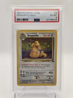 1999 Pokemon TCG Dragonite Fossil Holo Card 4/62 Unlimited - PSA 6 - Image 1