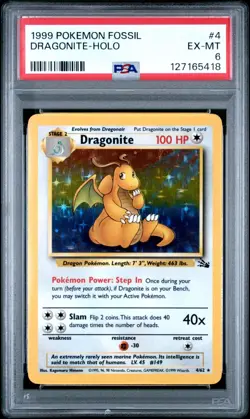 1999 Pokemon TCG Dragonite Fossil Holo Card 4/62 Unlimited - PSA 6 - Image 3