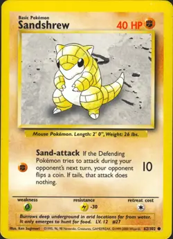 Sandshrew 62/102 (1999-2000 UK Print) Base Set Pokemon Card LP - Image 1