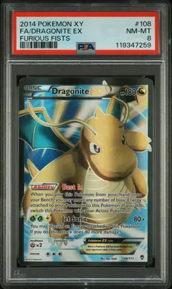 2014 POKEMON XY FURIOUS FISTS #108 FULL ART/DRAGONITE EX PSA 8 - Image 1