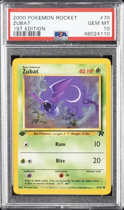 2000 POKEMON ROCKET 1ST ED #70 ZUBAT PSA 10 - Image 1