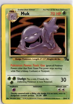Pokemon TCG Muk Fossil Card 28/62 Unlimited Rare Non Holo Trading Card TCG - Image 1