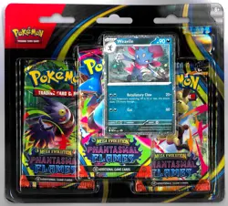 New Sealed Pokemon PHANTASMAL FLAMES 3 Booster Pack Blister WEAVILE 021 Promo - Image 1