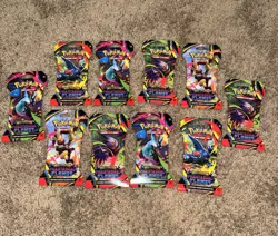 10 POKEMON TCG PHANTASMAL FLAMES SLEEVED BOOSTER PACK LOT - FULL ART SETS - Image 1