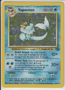 Vaporeon 12/64 - Jungle - Holo Rare - Pokemon Vintage 1999 WOTC LP/MP - Image 1