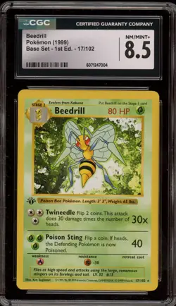 Pokemon Beedrill Base Set Shadowless 1st Edition Rare #17 CGC 8.5 - Image 1