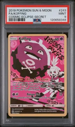 KOFFING #243 FULL ART SECRET RARE 2019 POKEMON SUN & MOON COSMIC ECLIPSE PSA 9 - Image 1