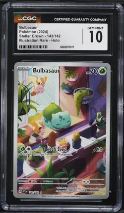 2024 Pokemon SV Stellar Crown Full Art Bulbasaur #143 CGC 10 GEM MINT - Image 1