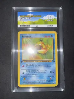 Psyduck 1st Edition 53/62 Pokemon Fossil Ace 8 NM-MT PSA Slab - Image 1