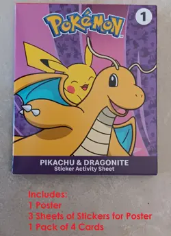2025 Pikachu&Dragonite Pokemon Happy Meal Toy #1 NEW 4 Cards+Poster+Stickers - Image 1