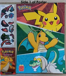 2025 Pikachu&Dragonite Pokemon Happy Meal Toy #1 NEW 4 Cards+Poster+Stickers - Image 2
