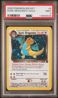 SWIRL! 2000 Pokemon Rocket Dark Dragonite 5/82 Holo Card PSA 9 Mint - Image 2