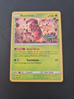 Pokemon Card 1x Buzzwole SM218 Promo Holo Prerelease Cosmic Eclipse Stamped M/NM - Image 1
