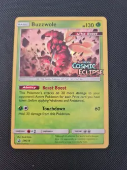 Pokemon Card 1x Buzzwole SM218 Promo Holo Prerelease Cosmic Eclipse Stamped M/NM - Image 3