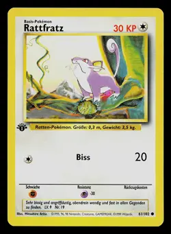 Pokemon Card - Rattata Rattfratz German 1st Edition Base Set 61/102 Common - Image 1