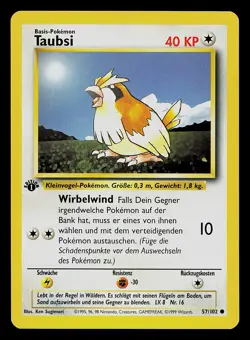 Pokemon Card - Pidgey Taubsi German 1st Edition Base Set 57/102 Common - Image 1