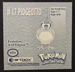 Pidgeotto 17 Artbox Series 1 Stickers Vintage Pokemon Trading Card Game 1999 NM - Image 2