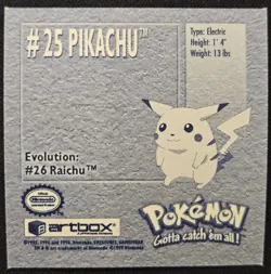 Pikachu 25 Artbox Series 1 Stickers Vintage Pokemon Trading Card Game 1999 NM - Image 2