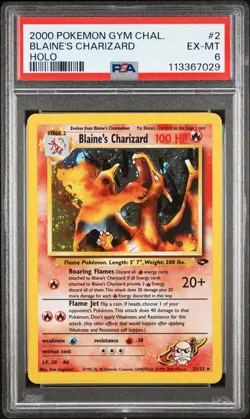 2000 POKEMON GYM CHALLENGE HOLO #2 BLAINE'S CHARIZARD PSA 6 - Image 1