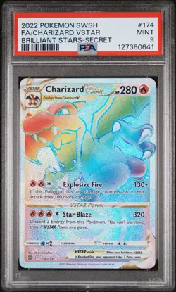 2022 Pokemon SWSH Brilliant Stars Secret Full Art Charizard VSTAR #174/172 PSA 9 - Image 2
