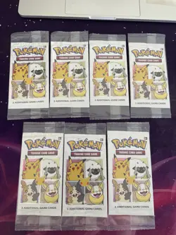 SEALED 25th Anniversary Pokemon Cereal 3-Card Booster Pack Lot Of 7 Packs - Image 1