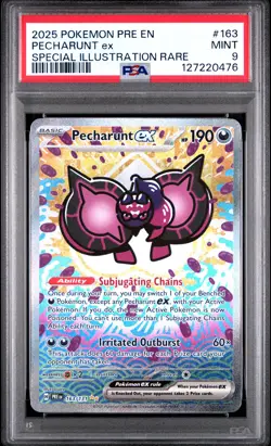 2025 Pokemon Pre En-Prismatic Evolutions #163 Pecharunt Ex SIR PSA 9 - Image 1