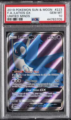 2019 POKEMON SUN & MOON UNIFIED MINDS #223 FULL ART/LATIOS GX PSA 10 - Image 1