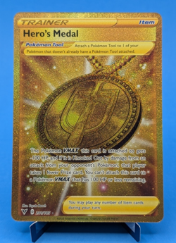 Hero’s Medal 201/185 Pokemon TCG 2020 Secret Rare Full-Art Gold Holo Near Mint - Image 1