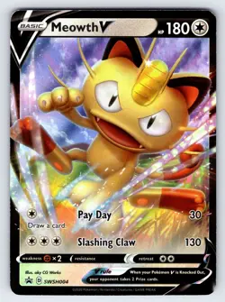Meowth V SWSH004 2020 S&S Black Star Promo Pokemon Card TCG Ultra Rare - Nm - Image 1