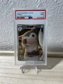 PSA Flow line Flaw Left - 2025 Pokemon JTG Furret Illustration Rare #168 PSA 9 - Image 1