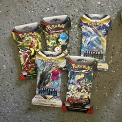 Pokemon TCG Scarlet & Violet Sleeved Booster 3 Pack, 2 Silver Tempest - Image 1