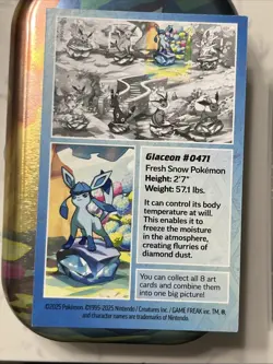 Pokemon Glaceon 025/131 (Cosmos Holo) Prismatic Evolutions SWIRL Promo Tin Art - Image 3