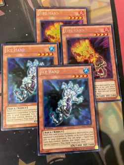 YUGIOH - FIRE HAND + ICE HAND X2 - SECRET RARE - DRLG - 1ST ED - NM/LP - Image 1