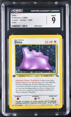 CGC 9 MINT Ditto 1st Edition Fossil 3/62 Holo 1999 Pokemon Card psa - Image 1