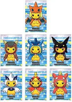 Poncho Pikachu Pokemon Merry Christmas Card Database *CRACKED ICE* 7 CARD LOT* - Image 1
