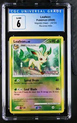 CGC 6 Leafeon 24/100 Reverse Platinum Stamp Majestic Dawn Pokemon 2008 Pop 2 - Image 1