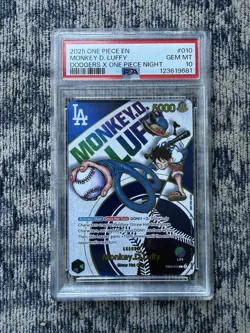 PSA 10 GEM MINT One Piece Los Angeles Dodgers Monkey D. Luffy Promo Card English - Image 1
