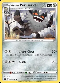 Pokemon Galarian Perrserker (85/160) Crown Zenith LP REVERSE HOLO - Image 1