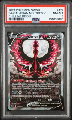 PSA 8 Galarian Moltres V Alternate Art 177/198 Swsh06: Chilling Reign Pokemon - Image 1