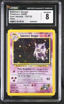 CGC 8 Sabrina's Gengar 2000 Gym Heroes 14/132 Holo SWIRL Pokemon Card - Image 1