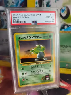 Pokemon Card Erika's Oddish Myrapla Leaders Sta Japanese Gym heroes 1998 PSA 10 - Image 1