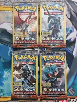 Pokemon Burning Shadows 3 Card Mini Booster Packs Complete Art Set Lot of 4 - Image 1