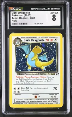 CGC 8 Dark Dragonite 2000 Team Rocket 5/82 Holo Pokemon Card - Image 1