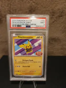PSA 9 GEM MINT Pikachu Berkemeja Batik 154/SV-P Indonesia Journey Stamp Pokemon - Image 1