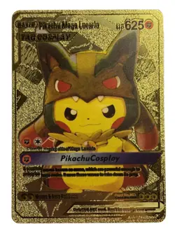 Rare Pikachu Mega Lucario Cosplay | High Quality Pokemon Gold Foil Fan Art Card - Image 1