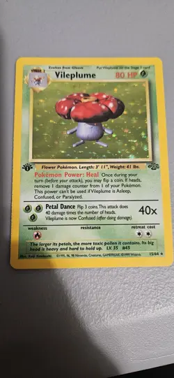 Pokemon TCG Vileplume Jungle Holo Card 15/64 1st Edition Rare, NM Condition - Image 1